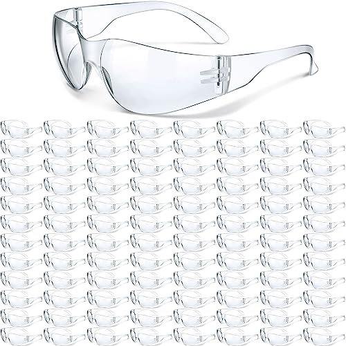 Yunsailing 100 Pack Bulk Safety Glasses Eye Protection Goggles Protective Eyewear for Lab Construction Site Workshop Group(Clear Lens and Clear Frames)