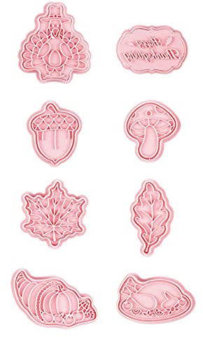 Thanksgiving-Ausstecher-Set, 8-teilig, Ausstecherform für die Herstellung von Mais, Ahornblättern, Truthahnkuchenform, 3D-Mini-Fondant-Ausstecher für DIY-Kuchen, Traktor Ausstecher (Pink, One Size)