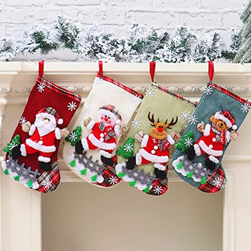 YumSur Weihnachtsstrumpf Set 4 Stück, Nikolausstrumpf für Weihnachtsdeko, Weihnachten Christmas Stocking für Weihnachtsbaum Kamin Deko, Weihnachtssocken für Weihnachten Geschenke (Style1)