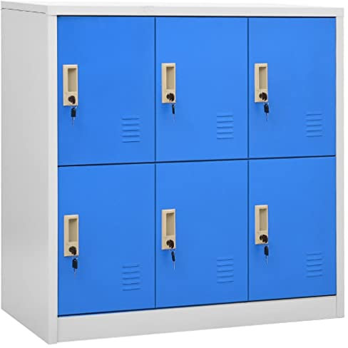 YEZIYIYFOB Schließfachschrank Hellgrau&Blau 90x45x92,5 cm Stahl Werkzeugschrank Aktenschrank Metallschrank Vorratsschrank BüRoschrank Werkstattschrank Aktenschrank AbschließBar mit 6 Fächern