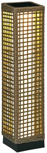 Outsunny Linterna de Jardín de Ratán Sintético Farola Solar con Luces LED Encendido y Apagado Automático para Terraza Balcón Patio 15,5x15,5x69 cm Arena