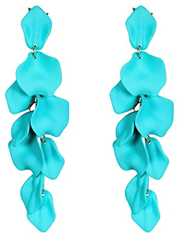 EVER FAITH Lange Blütenblatt Ohrringe für Damen Mädchen, Acryl Türkisblau Blume Statement Dangle Sommer Urlaub Schmuck