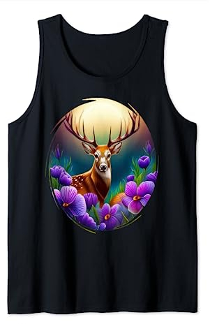 Weißwedel-Hirsch Illinois mit Veilchen Farbige Tattoo-Kunst Tank Top