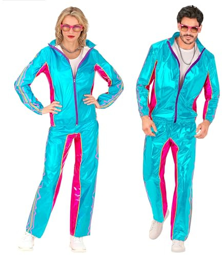 W WIDMANN MILANO Party Fashion - Metallic Trainingsanzug | Glänzendes 80er Jahre Outfit mit Jacke und Hose, Retro Look, Jogginganzug für Karneval, Mottoparty, Festival