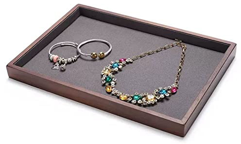 BinOxy Schmuckständer Jewelry Display Tray Solid Wood Flat Jewelry Tray Stackable Jewelry Drawer Organizer Showcase Rings Earrings Bracelets Necklace Holder Schmuckhalterung/Schmuckhalter (Color : A)