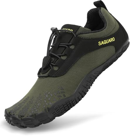SAGUARO Barfuss Schuhe Damen Barfußschuhe Herren Zehenschuhe rutschfest Atmungsaktive Barefoot Shoes Indoor & Outdoor Barfussschuhe mit Breiter Zehenbox & Zero Drop Solhe, Armeegrün, 38 EU