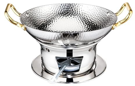 UGCER Chafing Dish Buffet Set, 304 Stainless Steel Round Buffet Warmers Pan for Parties, Events, Wedding, Camping, Dinner,Silver,26cm