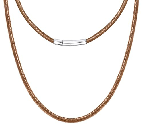 PIYIZ 20 Inch Leather Necklace Cord with Steel Clasp 3mm Braided Rope Chain for Men Women Waterproof String Necklace