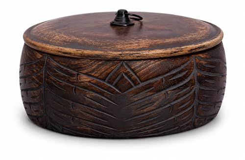 Handmade Wooden Tortilla & Roti Warmer with Lid, Food Safe, 9 Inch, Brown | Large tortilla holder keeps bread, waffles & pancakes warm, ventilated lid prevents moisture, durable, easy clean, gift idea
