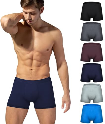 Aurmly Boxer Uomo Bamboo, Biancheria Intima Uomo Confortevole, Mutande Antibatteriche 6 Pezzi, Elasticizzato Intimo Mutande, Traspiranti