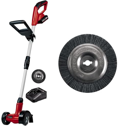 Einhell Akku-Fugenreiniger GC-CC 18 Li Kit Power X-Change (18 V, wechselbare Fugenbürsten aus Nylon & Stahldraht, Teleskop-Führungsholm, inkl. 2,0 Ah Akku, Ladegerät und 2X Nylonbürsten)