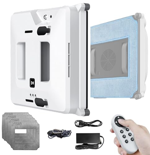 emobwdy Robot Lavavetri con Spruzzo d'Acqua Automatico, Robot Lavavetri da 3000 Pa, Telecomando con 3 modalità di Pulizia delle Finestre, Robot Pulitore Automatico per Finestre Esterne/Interne,White