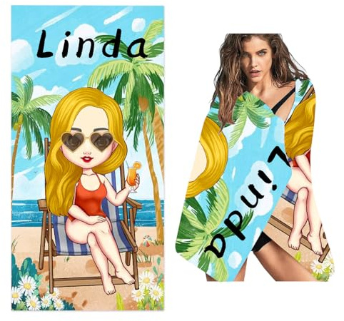 WEQEER Personalisiert Strandtuch Mit Namen, Personalisierte Handtuch Badetuch Mit Namen, Mikrofaser Strandtuch Groß 100x200cm Badetuch Kinder mädchen für Strand (A,80x160cm)