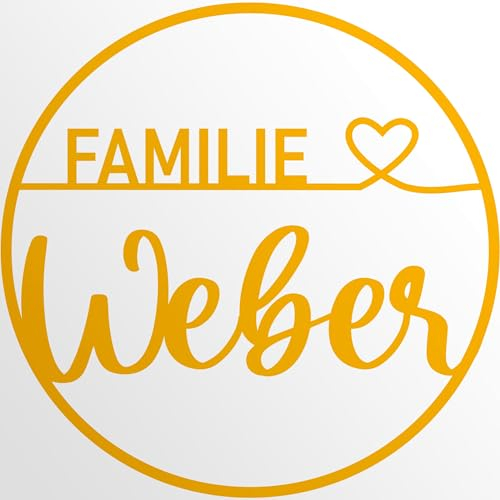 INDIGOS UG - Türschild - Schilder selbst gestalten - Aluverbundplatte - Familie Herz - gelb - 110 cm - Wunschname - Namensschild - Schild personalisiert - Schild für Familie, Freunde, Geschenk