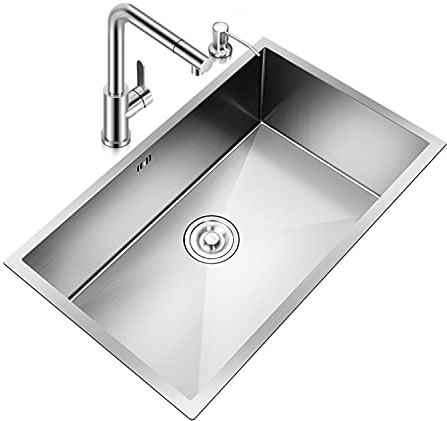 Küchenspüle, 304 Edelstahl, großes handgefertigtes Waschbecken, integriertes Unterbauwaschbecken mit einziehbarem Abflusskorb, Abflussset (B 78 x 43 x 21,5 cm)
