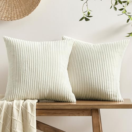 Softalker Kissebezug 45x45 Beige Weiß Cord Flauschig 2er Set Kissenhülle Kissenbezüge Kissen Aesthetic Dekokissen Couchkissen Sofakissenbezüge Modern Deko für Wohnzimmer Schlafzimmer Sofa Stuhl Büro