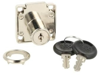 Gedotec Aufschraubschloss Metall | vernickelt | 4 Stück | Kastenschloss inkl. Schüssel | RIM LOCK | Dornmaß: 25 mm | ø19x22mm | Gleischließend - Schublade | zum Aufschrauben