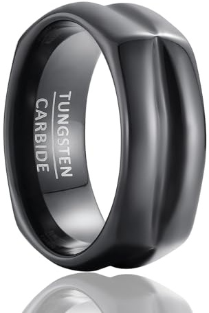 SOXEMAN Konkaves Quadratband, 8 mm breiter Wolfram-Hochzeitsring mit Quadratprofil, sanft geschwungenen Seiten & spiegelndem schwarzen Finish (US-Größen)