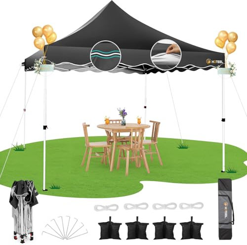 Hoteel Tonnelle Barnum Pliante 3x3 de Jardin Extérieur Professionnel avec Sac à roulettes et 4 Sacs de Sable, Installation Facile pour Événements Extérieurs, Mariage, Imperméable et UV50+, Noir