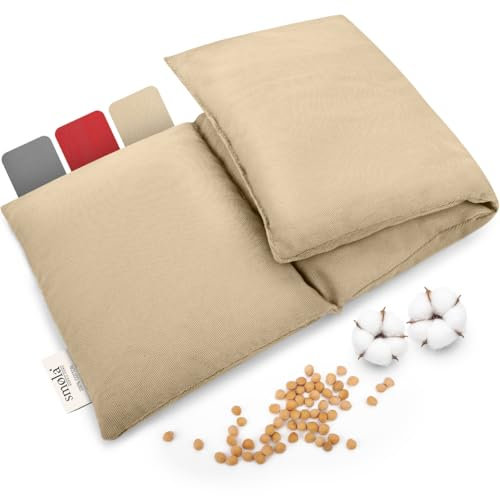 smøla Kirschkernkissen Groß für Mikrowelle I 3-Kammer 47x19cm Körnerkissen für Rücken, Nacken Schulter I 850g Kirschkerne I Nierenwärmer, Wärmekissen I Natürliche Wärmflasche, Sandbeige