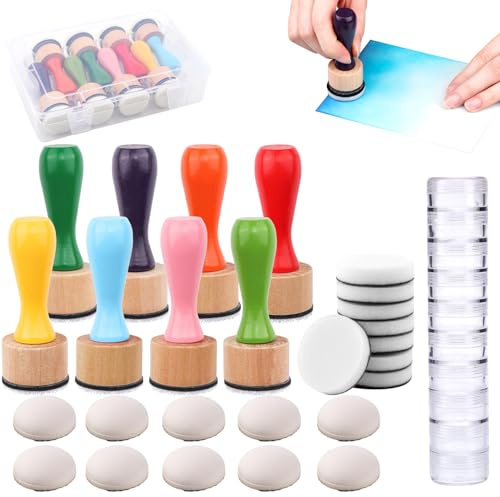 OTCRAFT 28Pcs/Set Mini Ink Blending Tool,with Foams Replacement Refill Foam Storage Box Tool for Foams Scrapbooking Painting Drawing Art Supplies Handle Ink Tools Embossing Stencils (8 Colors Handle)