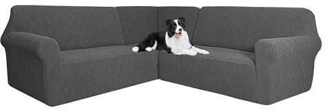 GUYIRT Sofabezug Ecksofa L Form 5 Sitzer, L-förmiger Sofabezug, L-Form Sofahusse, Couchbezug rutschfest, Für Wohnzimme (Dunkelgrau)