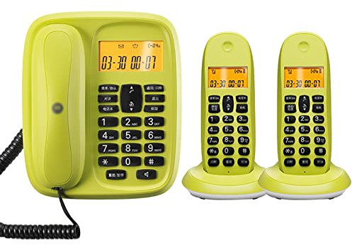 CAFIEDR Téléphone Filaire + combiné sans Fil, avec Blocage des appels indésirables à 100% et répondeur, rétroéclairage Orange Facile à Lire, Haut-Parleur, Appel à Trois, télépho(Vert 3 pièces)