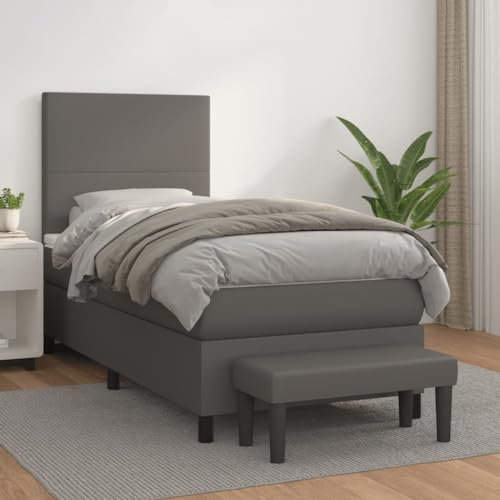 qohoio Boxspringbett mit Matratze Grau 100x200 cm KunstLED Bett Mit Bettkasten Bett Boxspringbett Betten Boxspringbett Mit Matratzeer - 3137531