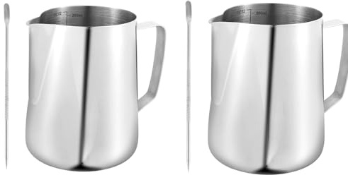 2 Pcs Milk Frothing Pitchers 900ml Stainless Steel Milk Jug Coffee Frother Jug Barista Milk Jug Cup with Measurement Mark & Latte Art Pen for Cappuccino Latte Espresso Frothing Coffee Machine