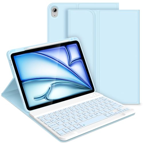 Bettdow Funda con Teclado para iPad Air 11 Pulgadas M3 2025/M2 2024, Desmontable Español Ñ Teclado con Funda para Air 11 M2 2024/ M3 2025, iPad Air 5a/4a Generación 10,9 Pulgadas, Azul