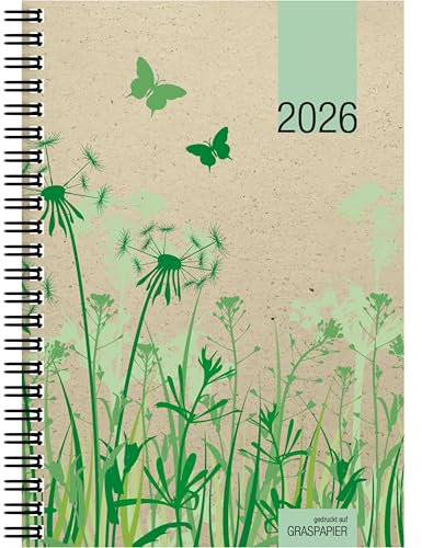 Zettler Wochenbuch 1W/2S Graspapier 2026 – Wochenkalender 14 × 20 cm, 1 Woche auf 2 Seiten, robuster Kartoneinband, nachhaltig produziert