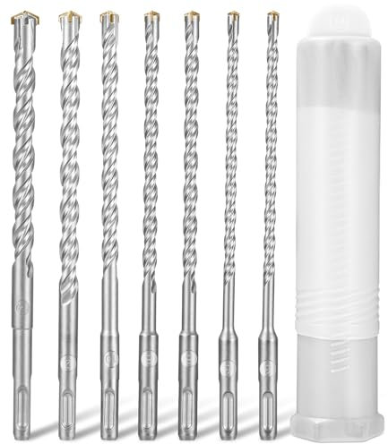 Cexovo SDS PLUS Hammerbohrer Set 7 Stück Betonbohrer Set Profi Hammerbohrer Set5/6/6/8/8/10/12 x 160mm SDS Steinbohrer mit 4 Schneiden für Bohren von Beton Stein Ziegel Fliesen