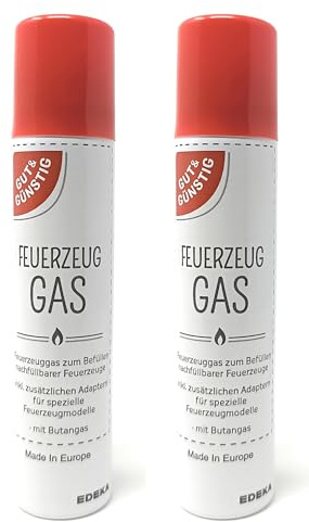 2 Stück Gut & Günstig Feuerzeuggas Feuerzeug Gas 100 ml mit diversen Kunststoffaufsätzen / -adaptern für spezielle Feuerzeugmodelle