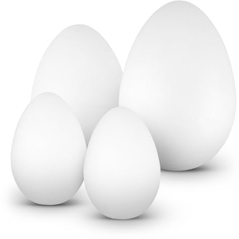 Netuno 4 Uova di polistirolo 2 x 12 cm 1 x 15 cm 1 x 18 cm Set di Uova in polistirolo Bianco Ideale per Pasqua Decorazione Fai da Te