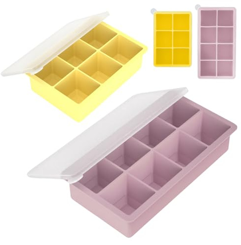 HTTDSLF 2 pezzi stampo cubetti di ghiaccio con coperchio, grandi stampi per cubetti di ghiaccio per un facile rilascio, vassoio quadrato, per whisky, cocktail e bevande refrigerate