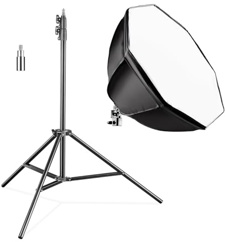 Walimex pro Kit Éclairage Softbox octogonale 55 cm LED 35 W & Trépied FT-8051 & Raccords Amortissement à Ressort Hauteur 260 cm 5000 K Trépied Lumière Voyage Studio Accessoire Photographique