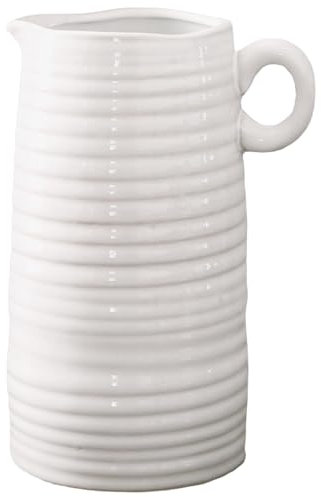 Lawnrden Vaso in Ceramica Bianca, 8 Vaso di brocca Alto con Manico Moderno Moderno Fattoria Rustica Testurizzata in Ceramica Decorativa brocca Bianca per Fiori da Pranzo