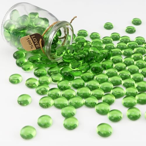 ginojex Perles en verre de 1 kg pour remplissage de vase, gravier, décoration d'aquarium, billes en verre plates, pierres précieuses, pierres précieuses pour aquarium, roches décoratives pour la
