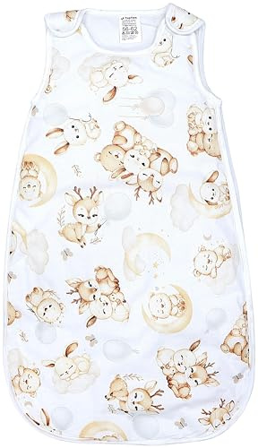 TupTam Sacco nanna 2,5 TOG – Senza maniche, zip, OEKO-TEX, Animali beige su nuvole/bianco, 56-62