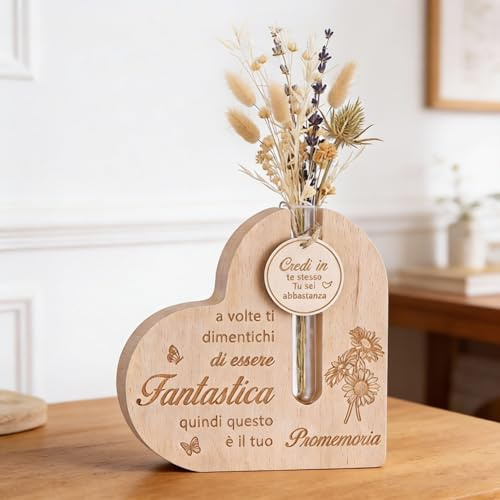 Photect Regalo Compleanno Donna Regalo Amica Speciale Originale Regalo Collega Donna Vaso di Cuore in Legno Regali di San Valentine Compleanno Carnevale Regali per Casa per Colleghe, Amica, Sorelle