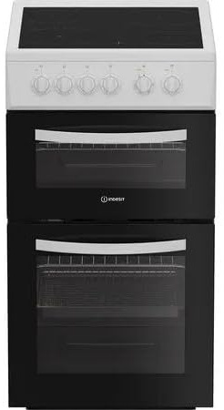 Indesit ITE5VMW 50cm Electric Ceramic Cooker – White, Freestanding Oven and Hob, Fan Assisted Main Oven, Ceramic Hob with 4 Zones, Double Cavity, Easy Clean Enamel, Energy Efficient