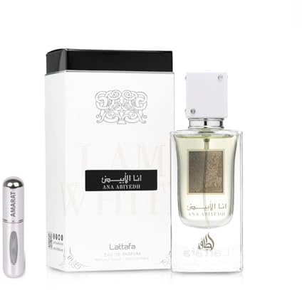 Lattafa Ana Abiyedh 60 ml Eau de Parfum, Arabisches Unisex-Parfum mit langer Haltbarkeit, inklusive nachfüllbarem Zerstäuber, Duft mit Noten von Orange, Birne, Vanille, Bernstein und Moschus (Ana