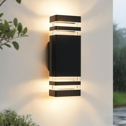 JNR Aussenlampe Wand IP54 Wasserdichte Wandleuchte Aussen, Schwarz | Außenlampe Wand 2*5w GU10 3000K Warmweiß LED Glühbirne, 230V Aluminium Außenleuchte Aussenleuchte, Ausenbeleutung Hauswand