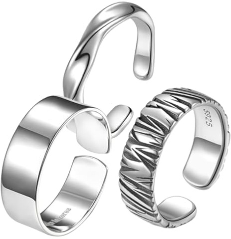 Yardwe 3 Stück Herrenringe Retro Offene Ringe aus Legierung Silber Verstellbare Statement Ringe für Party und Street Dancing Stilvoll und Minimalistisch