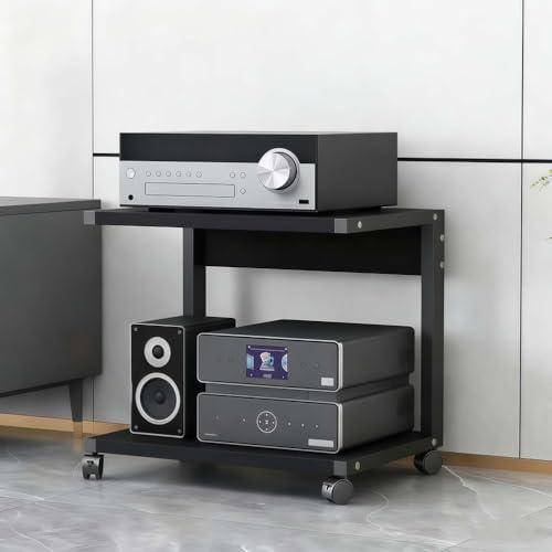 TAUIANE 2-StöCkiges AV Medienregal, Regal FüR Spielekonsolen, Modernes Audio/Video Regal, Mit Rollen, Aufbewahrungsregale Aus Holz, FüR Wohnzimmer Und Spielzimmer,001,50x40x50cm