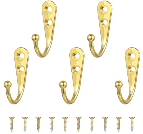 XKQYX 5 Piezas Ganchos Percheros de Pared, Vintage Perchas Pareds (oro) | Ganchos Pareds, Colgadores Pared de Retro, Gancho para Colgar Ropa Abrigos Llave Cocina Baños Armarios, Con Tornillos