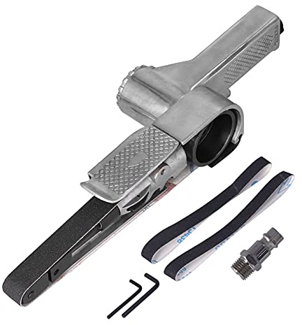 KP - 698 Lijadora de Banda Neumática, Máquina de Lijado de 2in con Ángulo Ajustable, Pulidora de Acero Aleado para Metal Madera Plástico, Incluye 2 Bandas Abrasivas 2 Llaves Conect (Estilo de la UE)