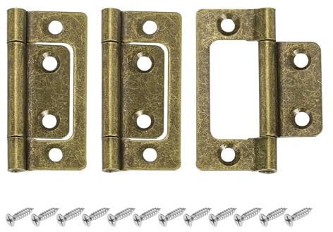 sourcing map 3Pcs Non Mortise Door Hinges, 51 x 25mm Iron Bifold Butt Cabinet Hinges Smooth Sliding Bearing Hinge with Mounting Screws for Doors, Windows, Cabinets, Box, Furniture, Bronze