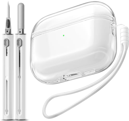 EQD für AirPods Pro 2 Hülle Transparent, mit Reinigungskit, Weiß | Shockproof TPU Transparent Cover für AirPods Pro1 und Pro2 Generation, kompatibel mit Drahtloser Aufladung