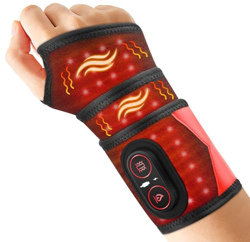 Almohadilla Térmica Para Muñeca Inalámbrica Con Vibración, Soporte Térmico Para Muñeca Portátil Con Luz Roja 660nm, 3 Niveles De Calor, 3 Modos De Vibración, Batería Integrada 3000mAh, Longitud 69cm